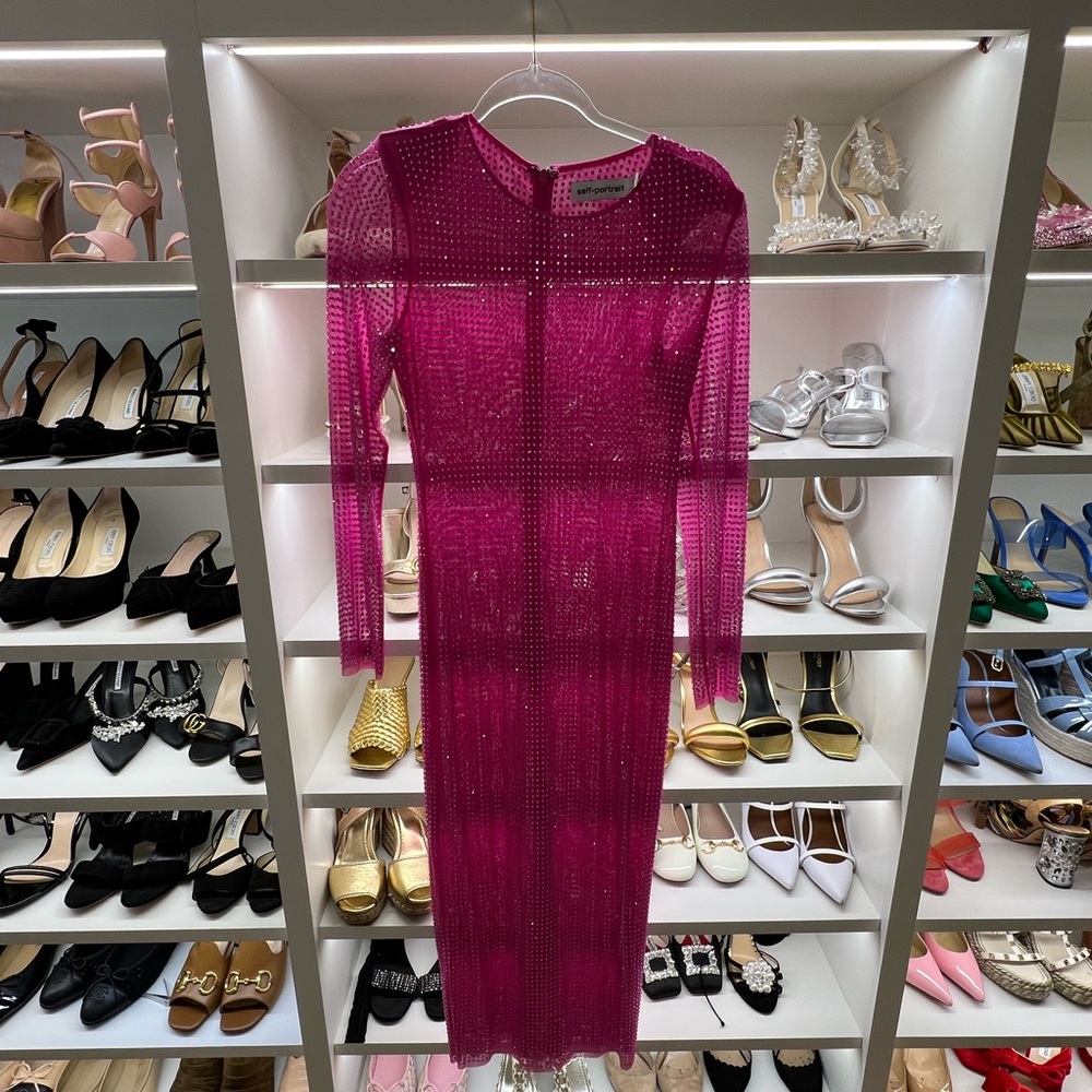 Self-Portrait Pink Sequin Long Sleeve Bodycon Dress